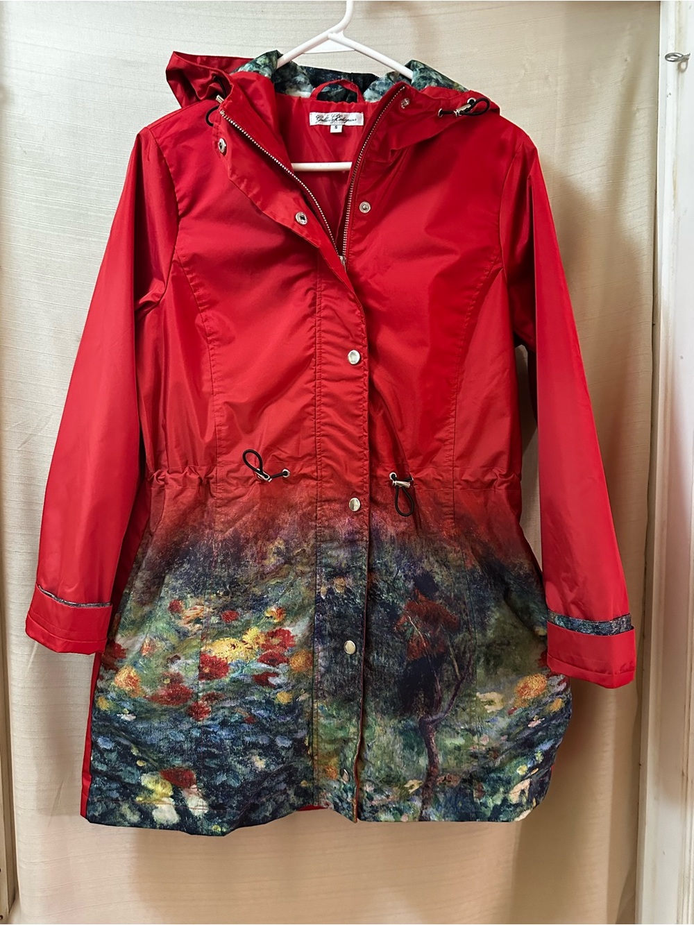 Galleria Enterprises Red Water Lily Art Print Hooded Raincoat Jacket Small